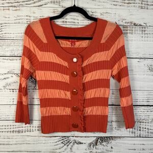 Womens Y2K ELLE Orange Peach Scrunch Knit Scoop Neck Button Short Cardigan Sz M